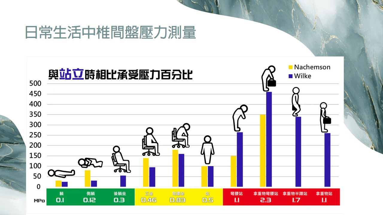 站立時脊椎承受度示意圖